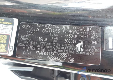 2015 Kia Forte Lx z USA, uszkodzony, nr VIN KNAFK4A6XF5388572